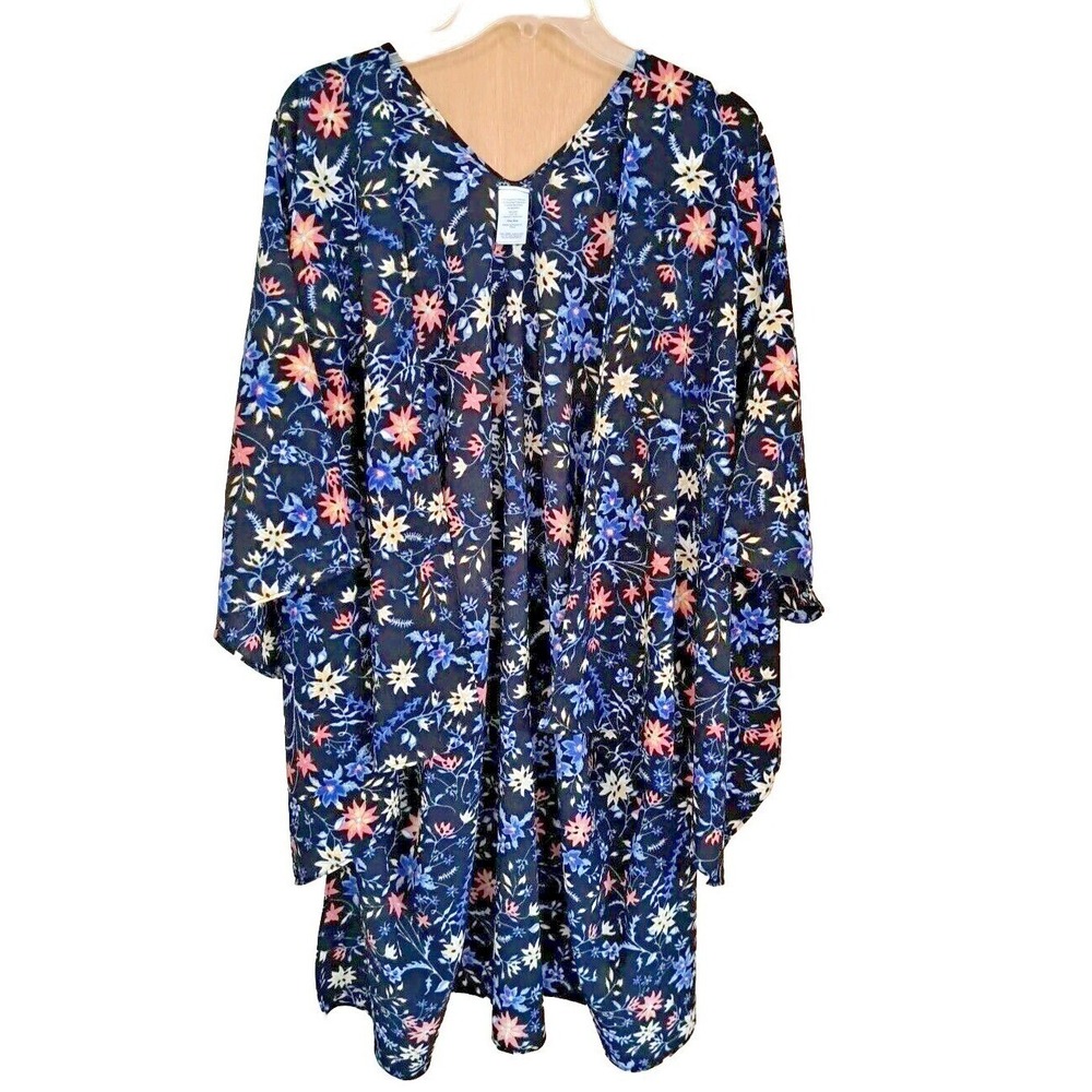 Women's Cover Up One Size Fits All Black Floral All Over Print Polyester Kimono